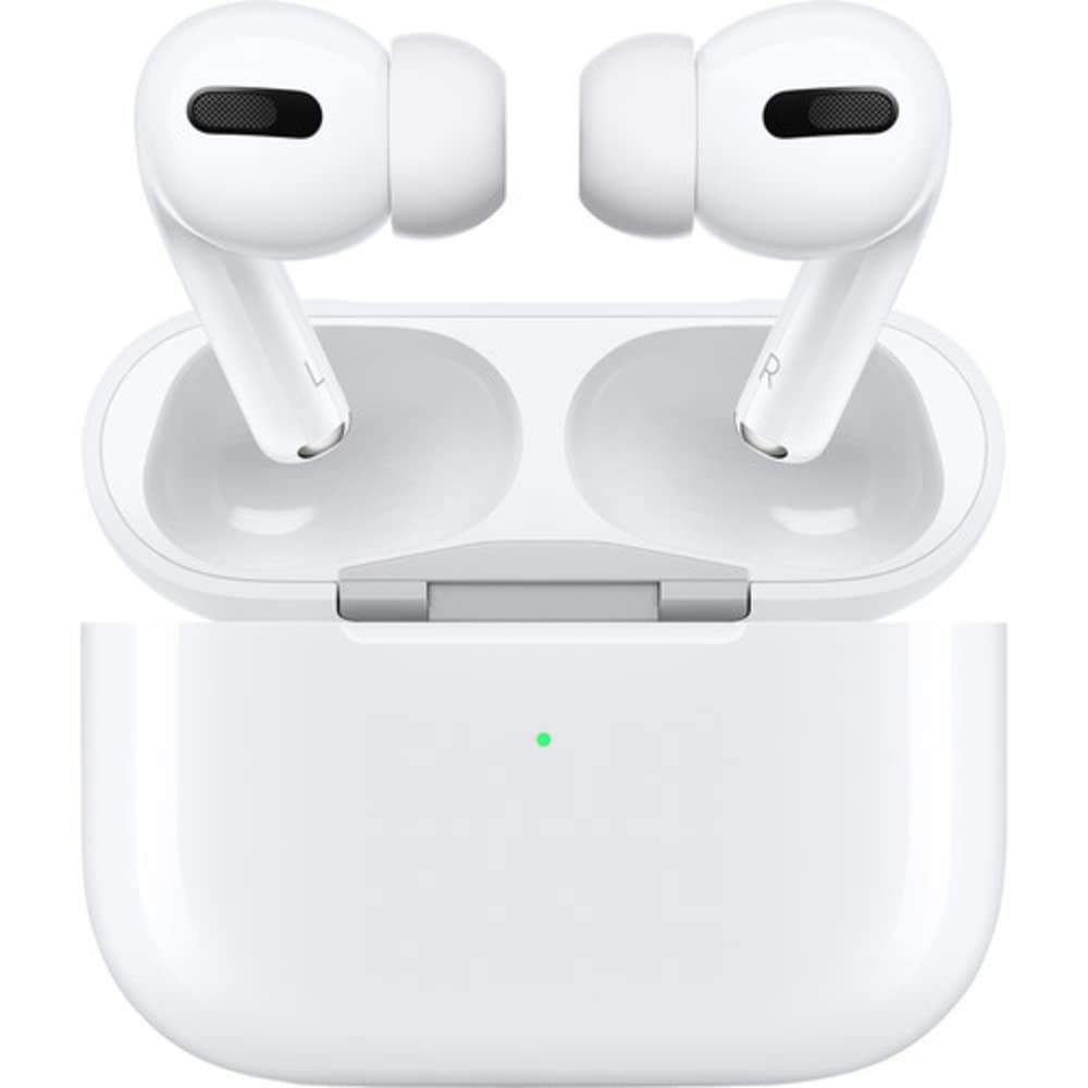 Apple AirPods Pro earbuds in ears for a secure, comfortable fit.