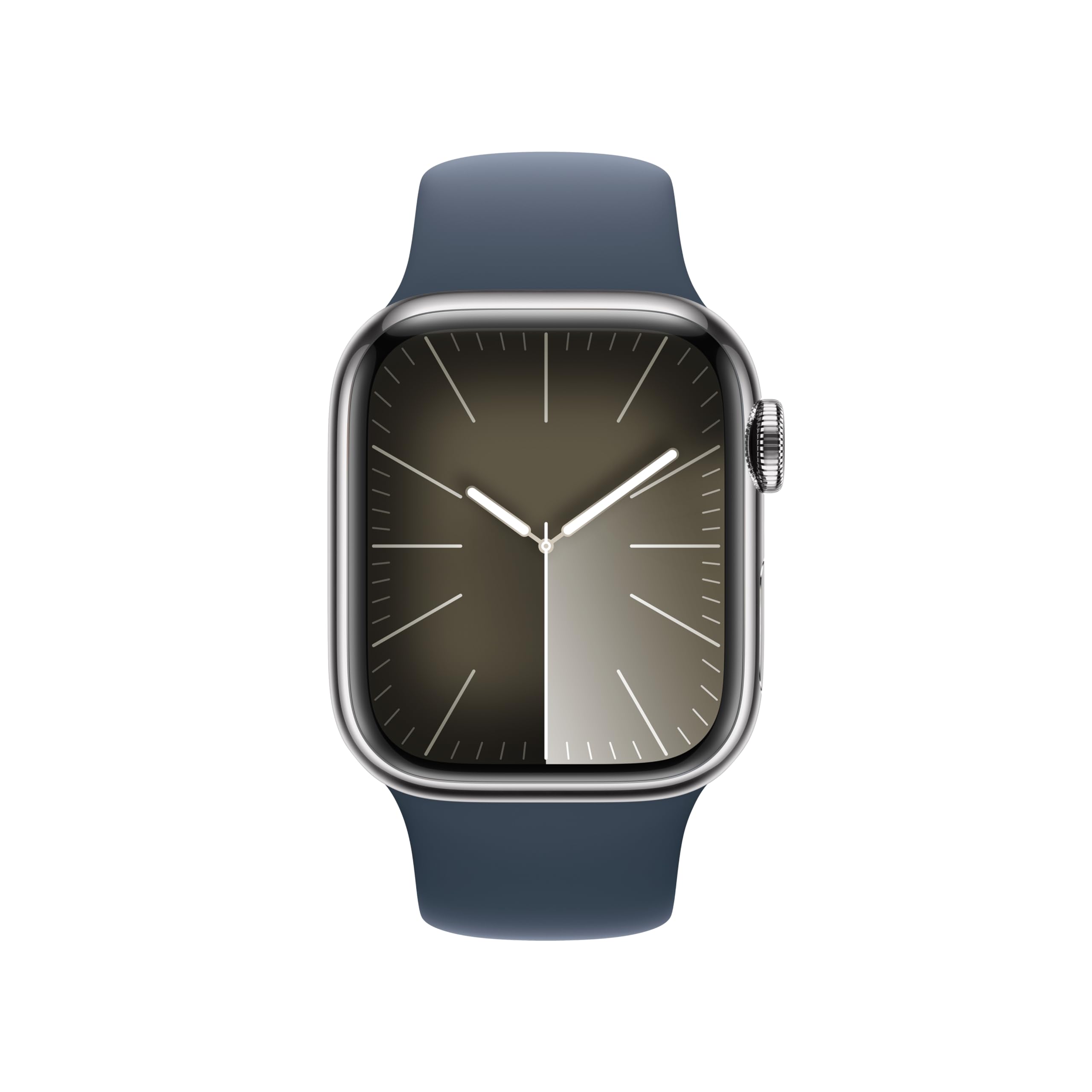 Apple Watch Series 9 with storm blue sport band ready for workouts and active days.