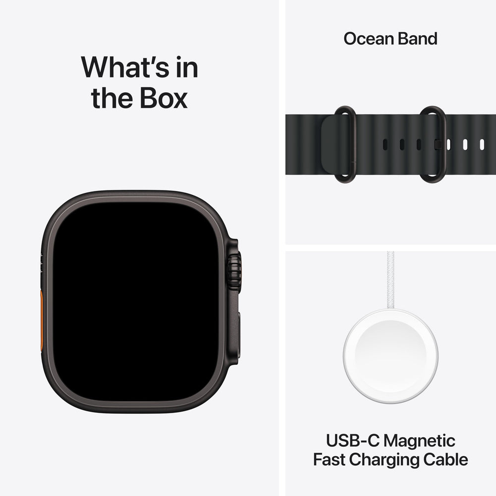 Apple Watch Ultra 3 Black Ocean Band provides secure fit during water activities.