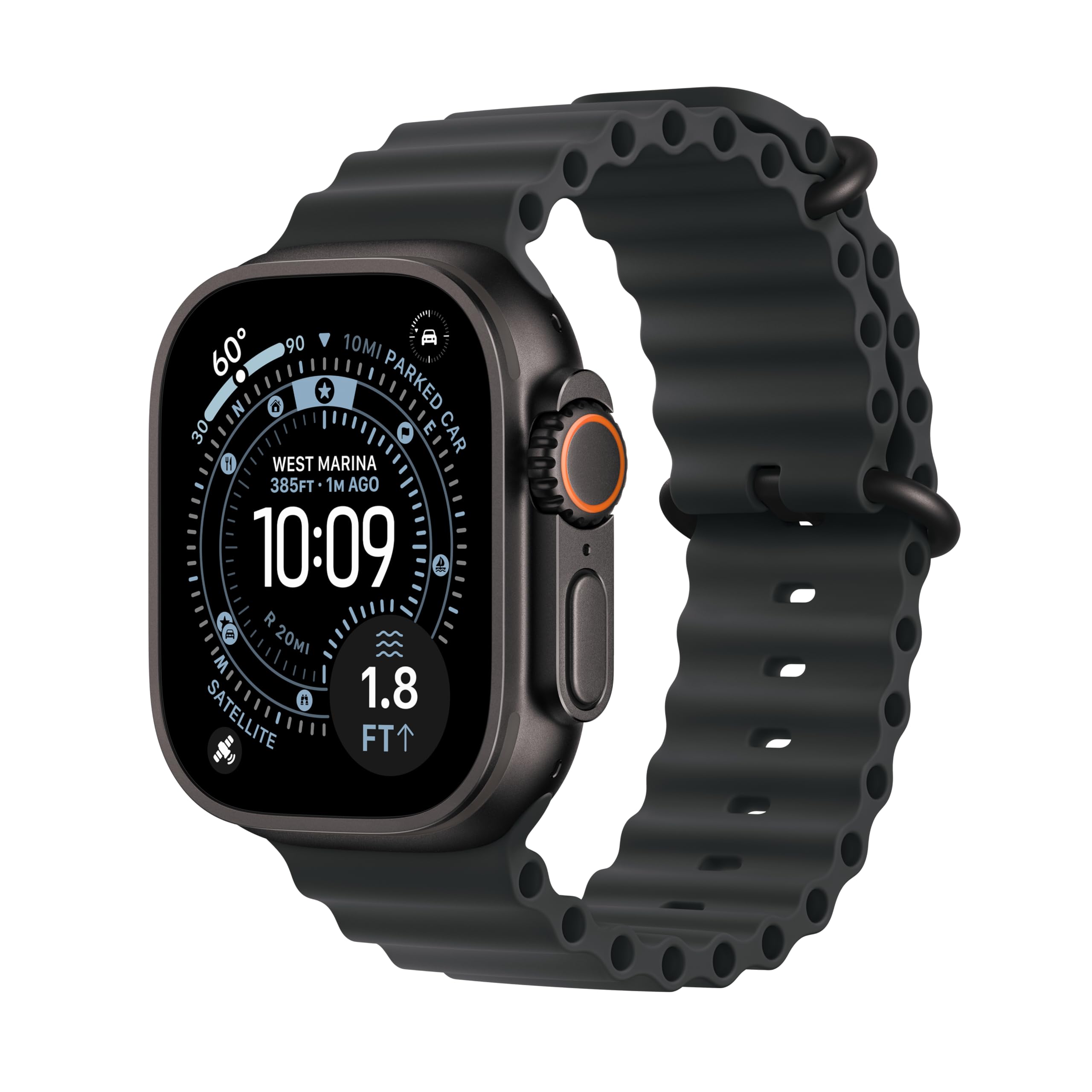 Apple Watch Ultra 3 titanium case shown in rugged outdoor use, emphasizing durability.