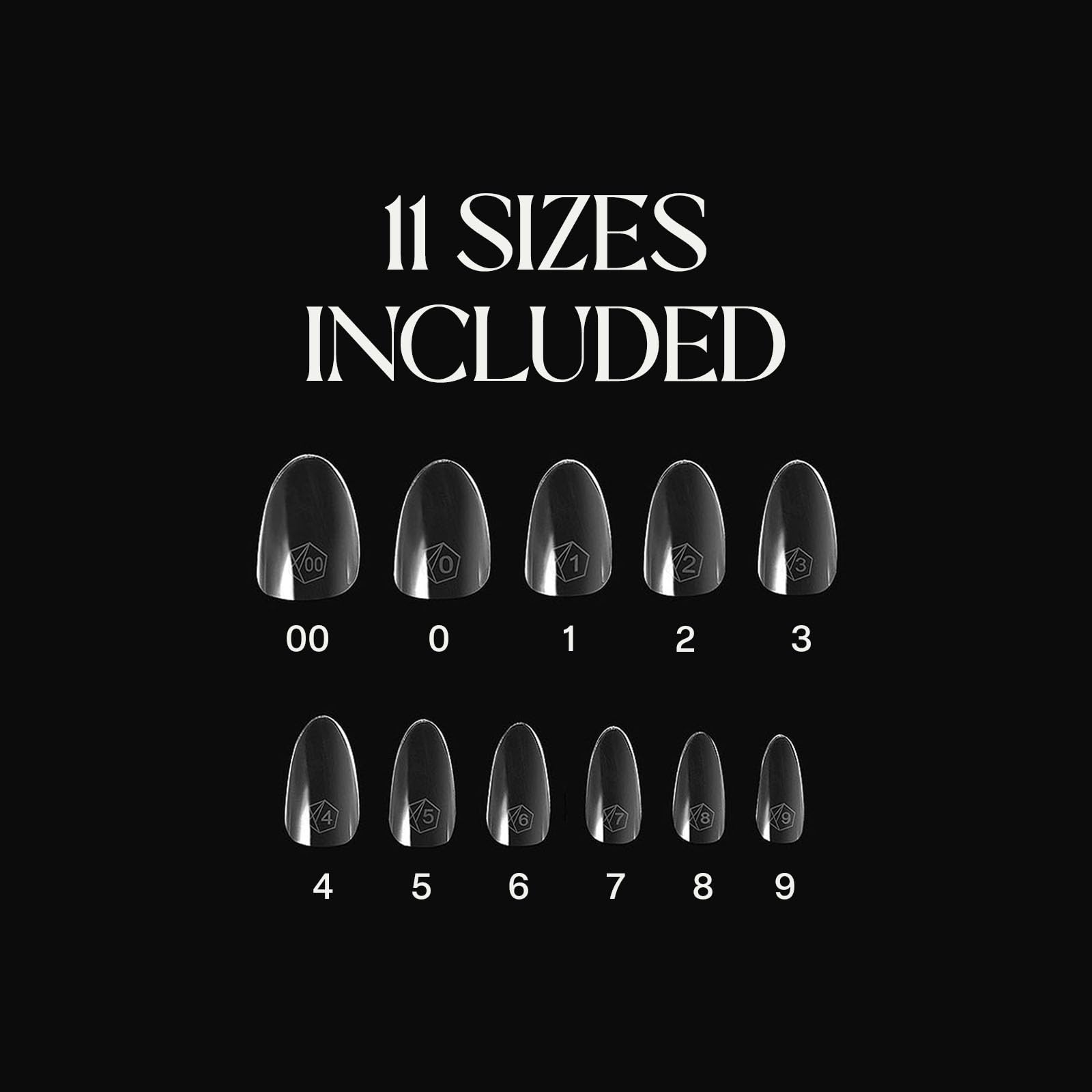 APRÉS Gel-X tips arranged in 11 sizes for precise, comfortable fits.