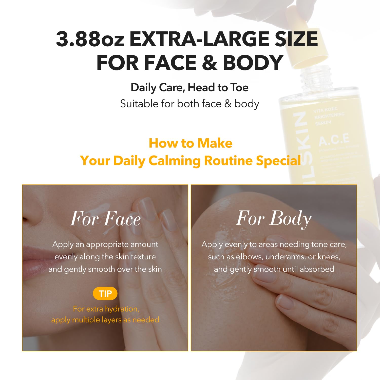APRILSKIN A.C.E Serum great for face and body use in daily brightening routines.