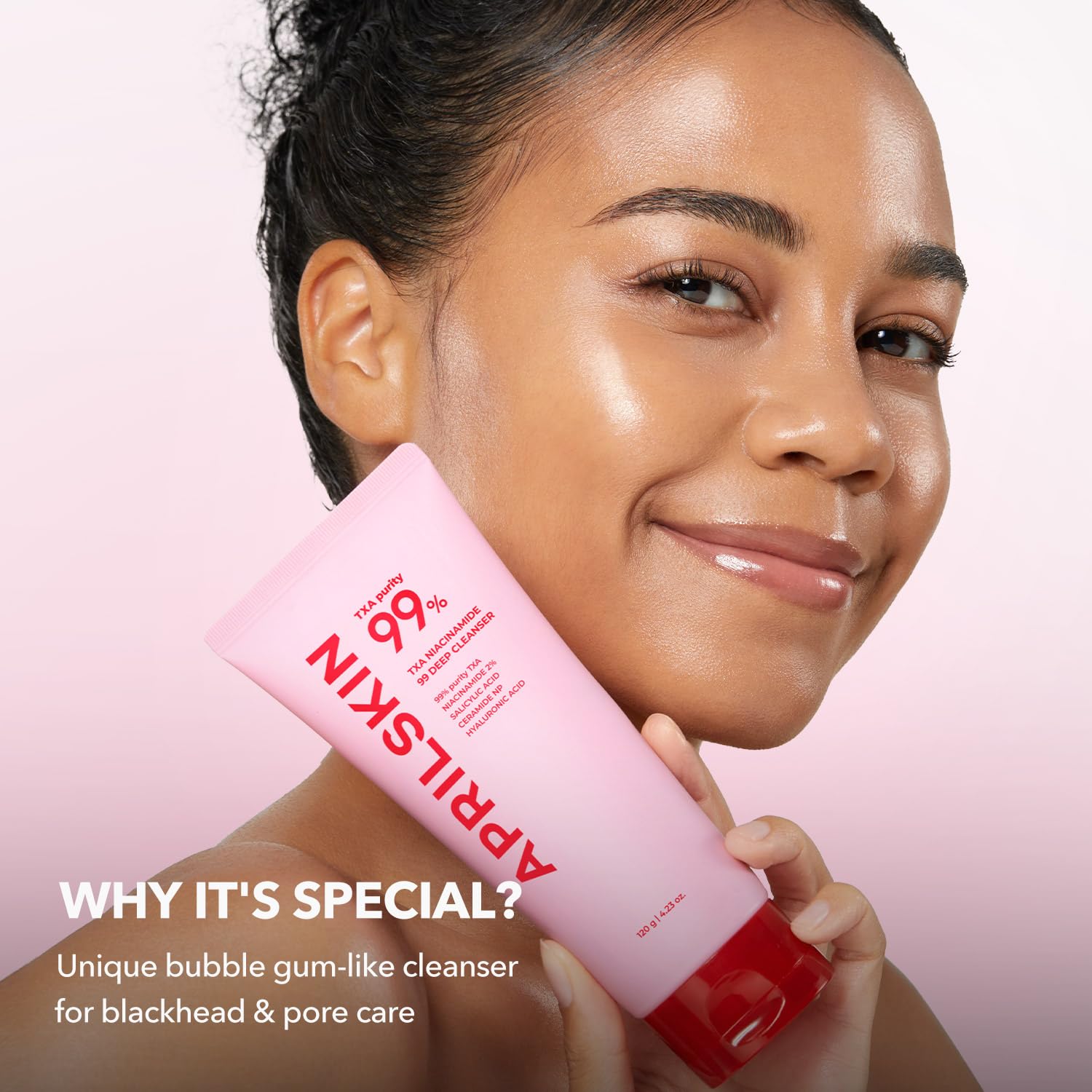 APRILSKIN chewy formula adheres to skin to lift impurities.