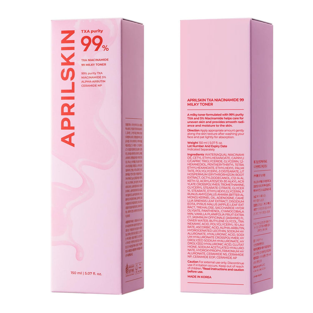 APRILSKIN dual-use bottle shows toner-cream texture for daily care.