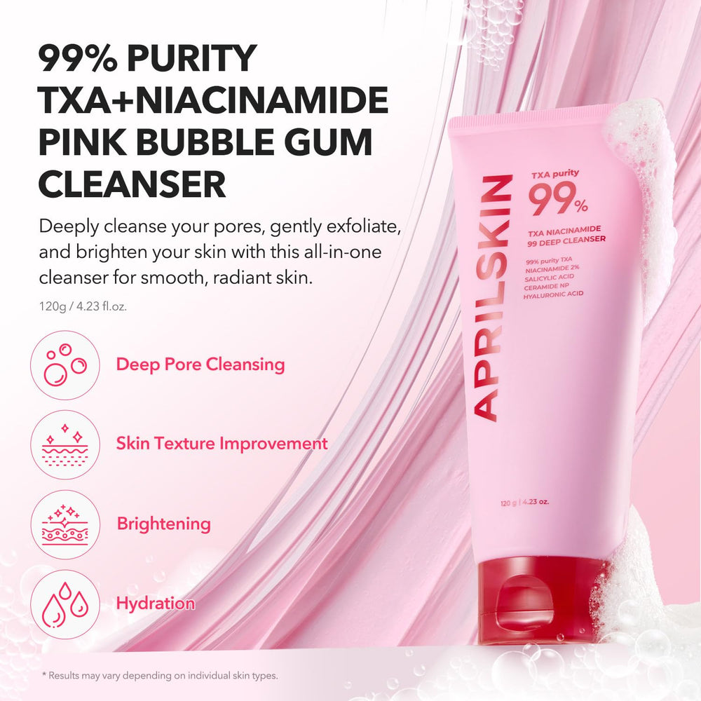APRILSKIN pink bubble gum texture close-up for gentle cleansing.
