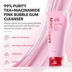APRILSKIN pink bubble gum texture close-up for gentle cleansing.