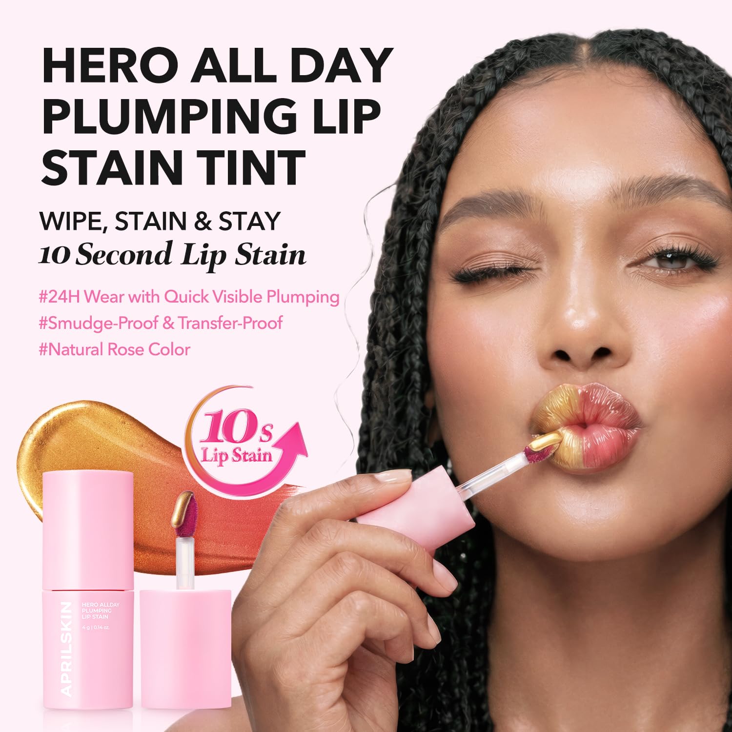 APRILSKIN transfer-proof lip stain close-up highlights long-wear color