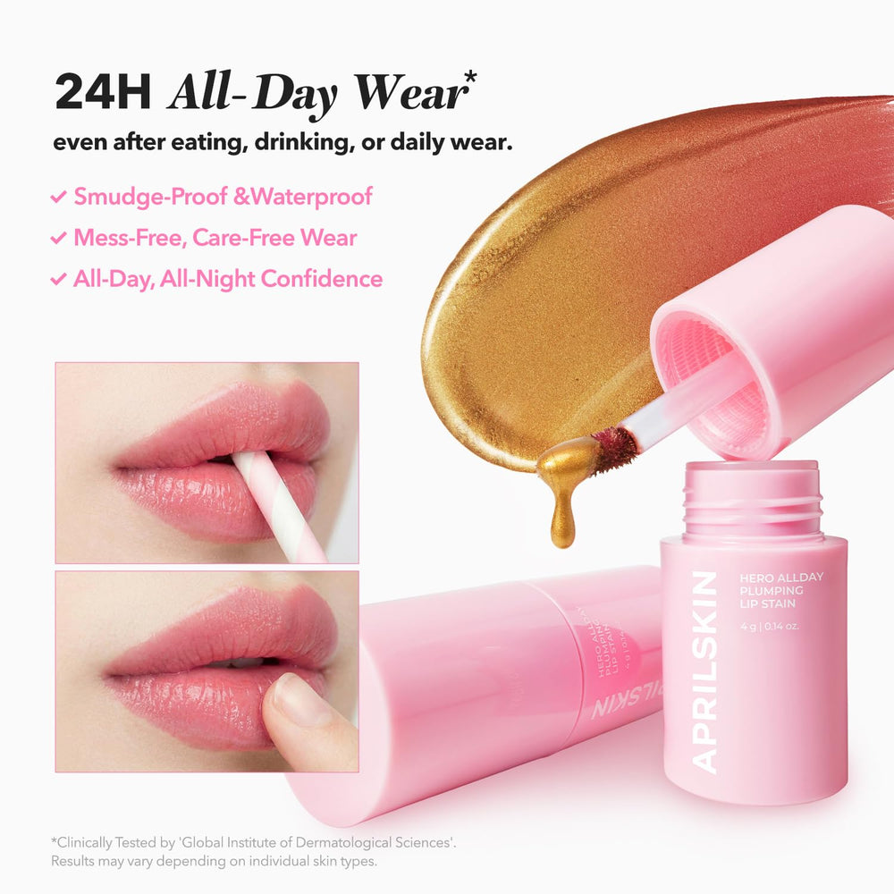 APRILSKIN wipe-off tint on lips after damp cloth removal