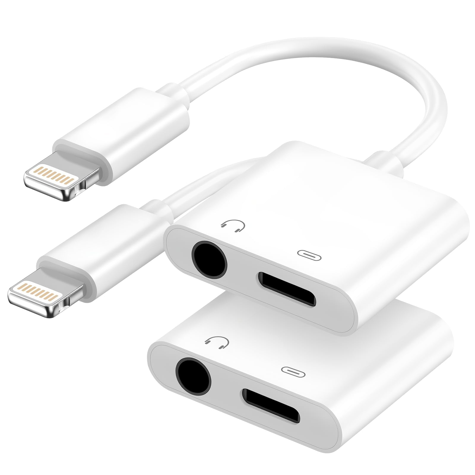 Aprolink Apple MFi 2in1 dongle for iPhone, enabling charging and 3.5mm audio on the go.