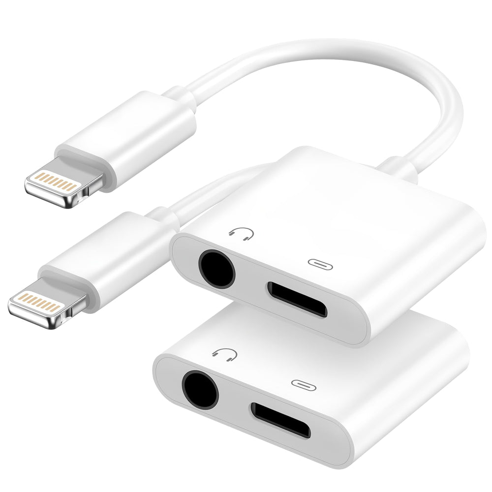 Aprolink Apple MFi 2in1 dongle for iPhone, enabling charging and 3.5mm audio on the go.