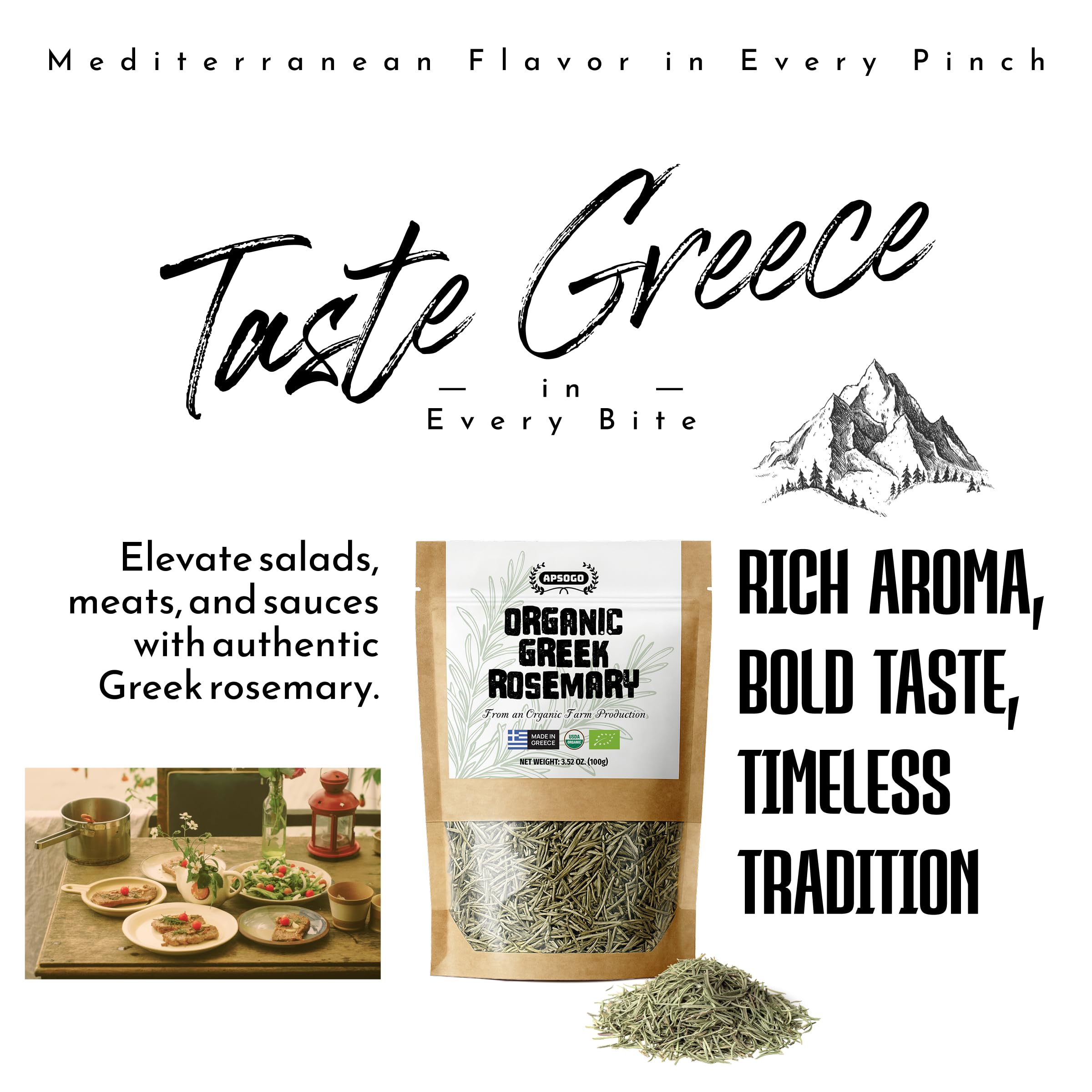 APSOGO rosemary tea in cup evokes soothing herbal aroma and clean flavor.
