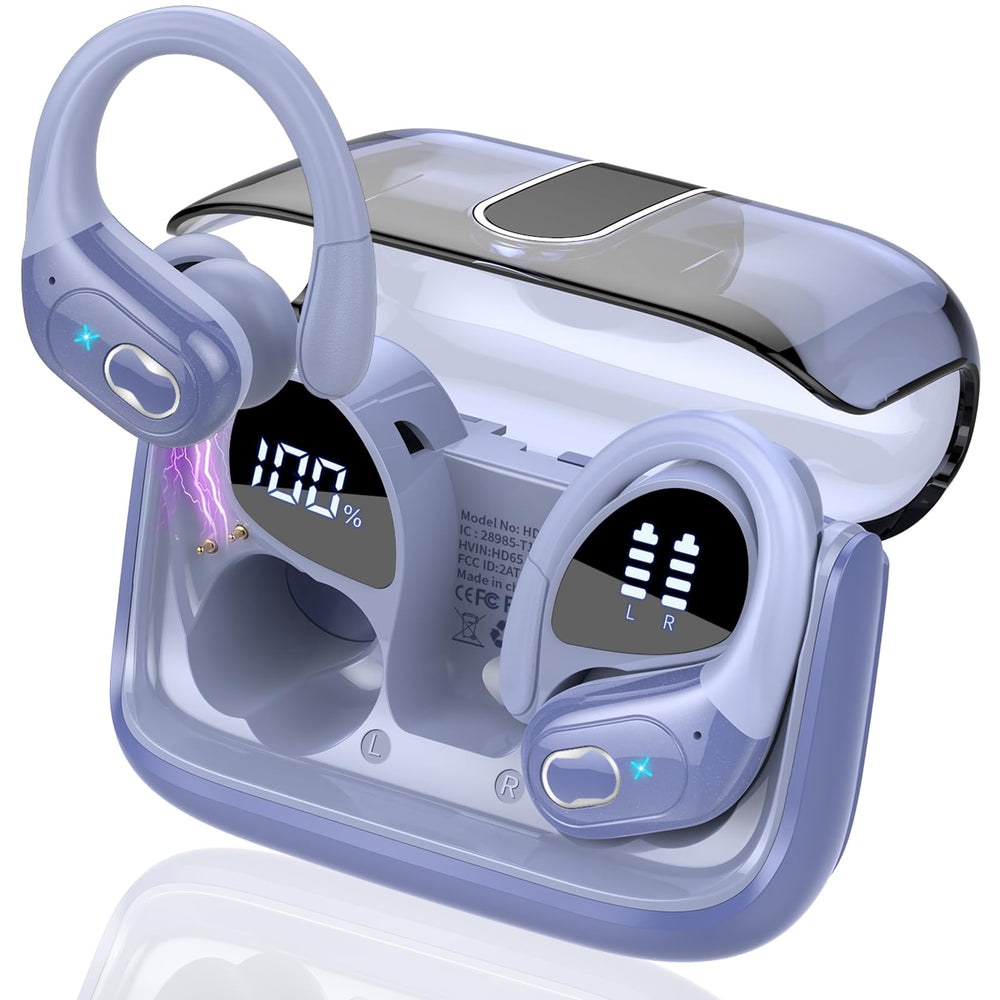 Aptkdoe wireless earbuds with 75hrs display case showing remaining power for trips