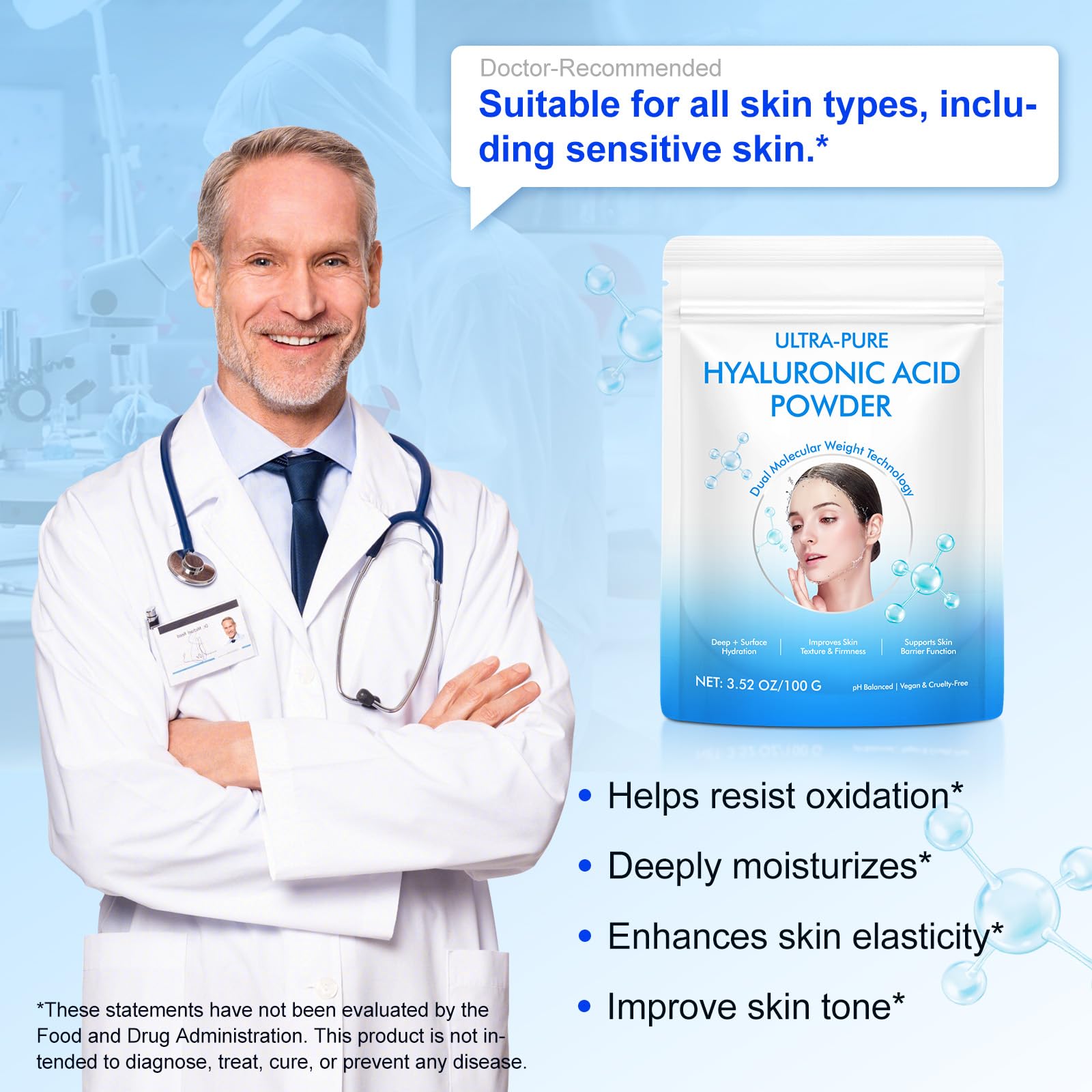 APUUFYQC Pure HA powder supports face and body care routines