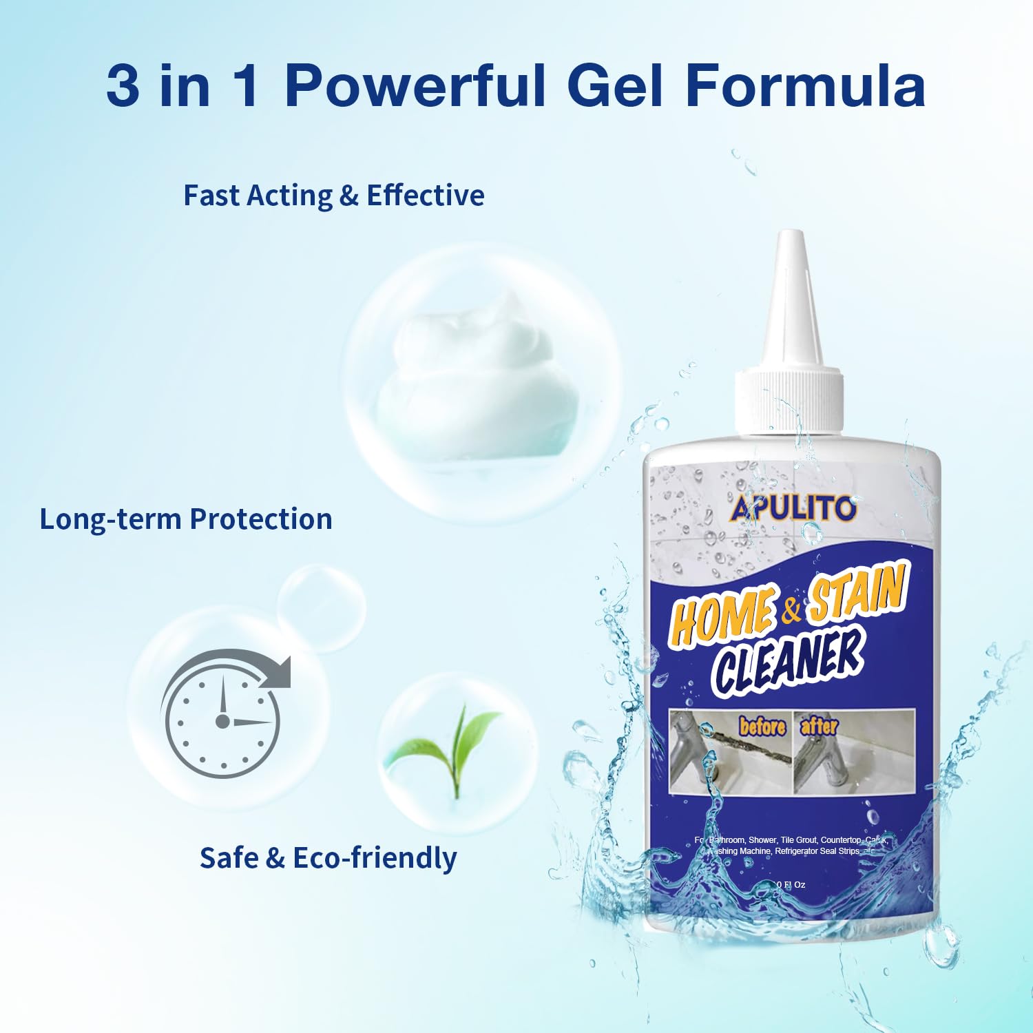 APULITO Cleaner Gel applied on tile targets tough grime with precision.