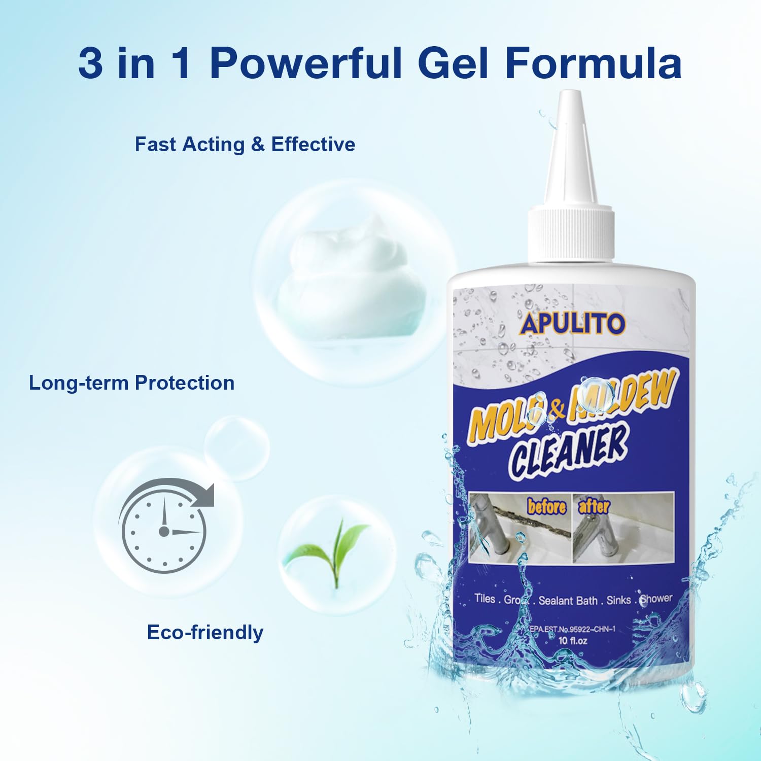 APULITO cleaner gel sticks to surfaces for long-lasting cleaning power.