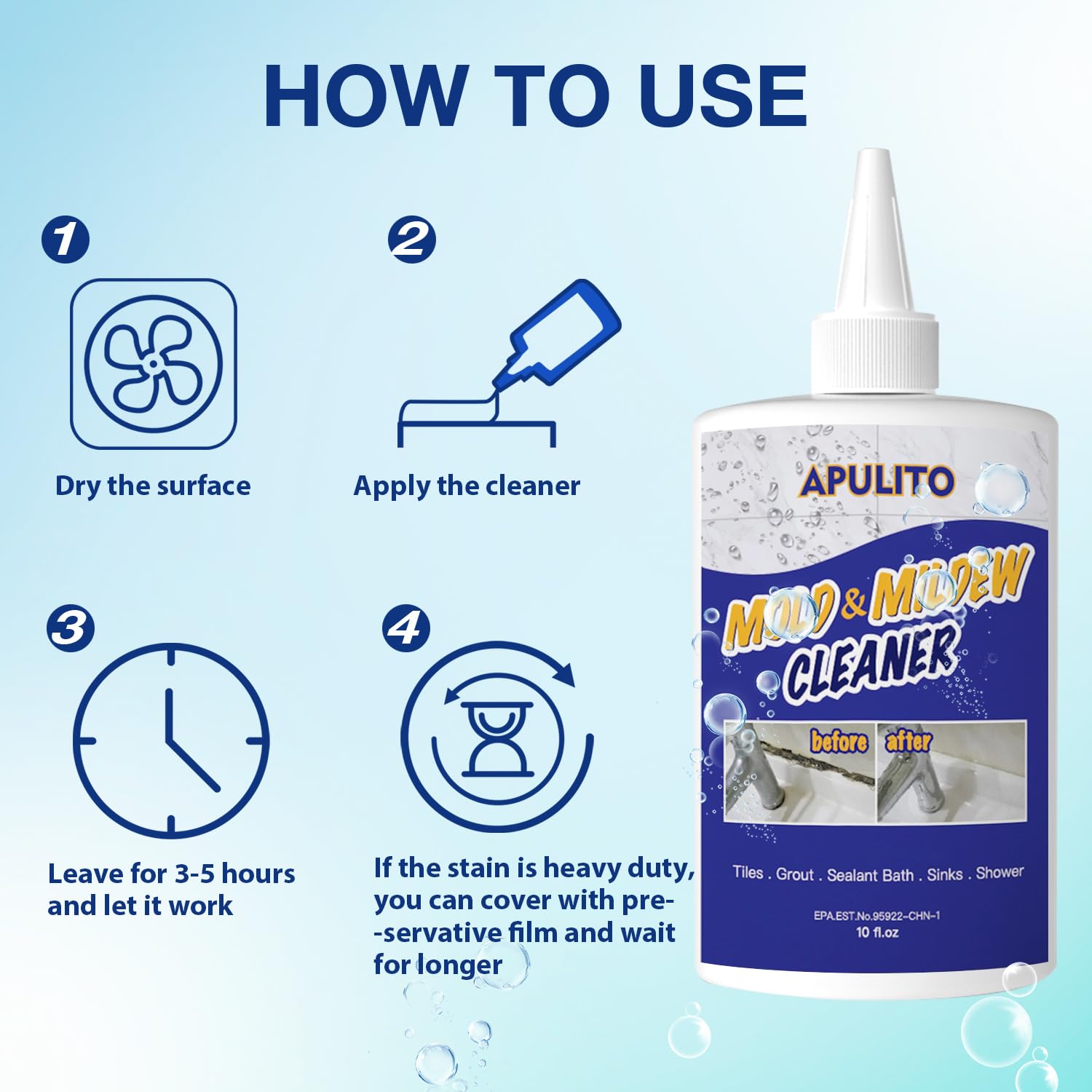 APULITO cleaner gel works on tiles, sinks, and silicone sealant for versatility.