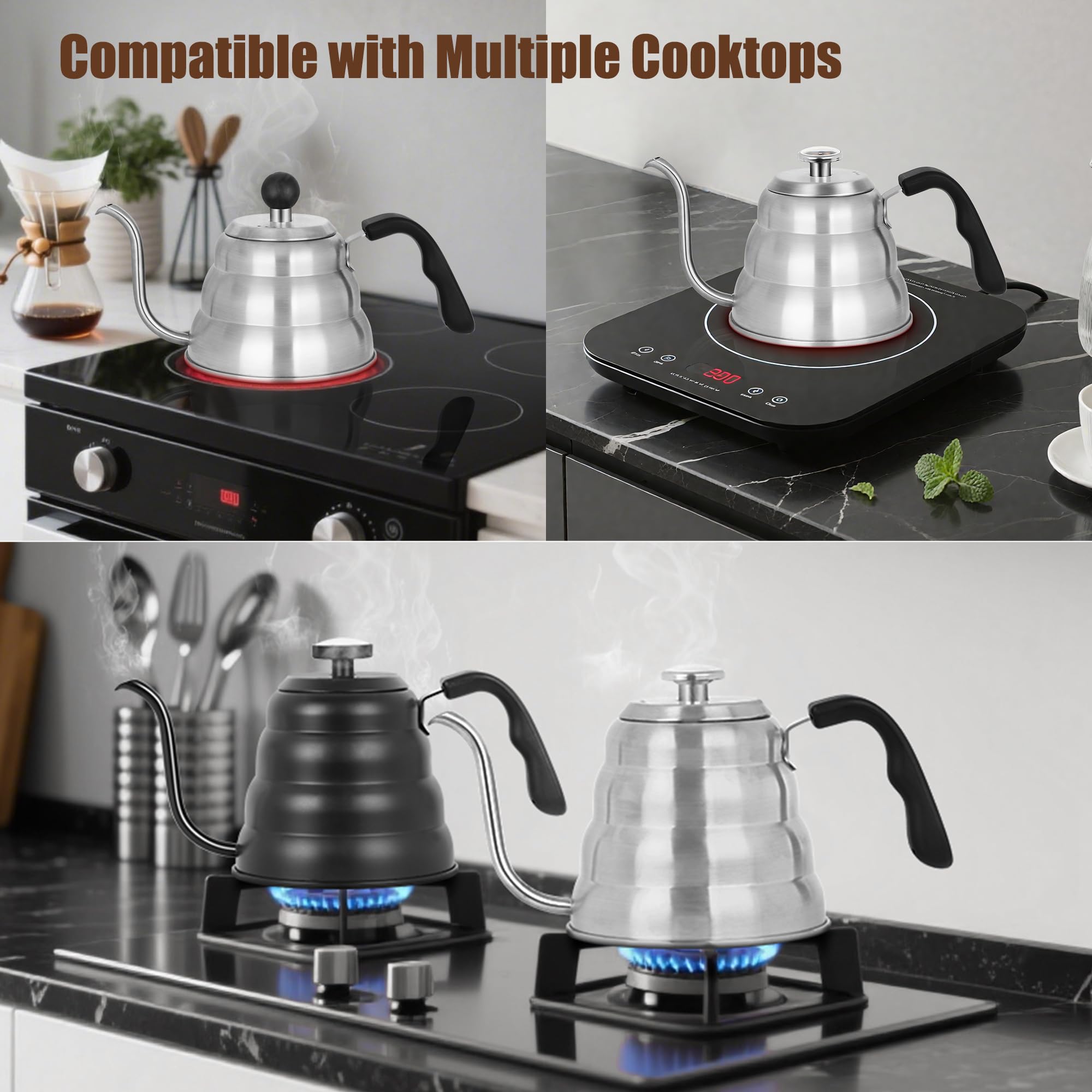 Apusu gooseneck kettle silver finish complements kitchens