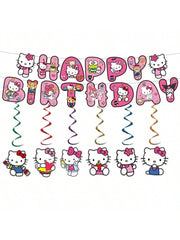 AQHOFSV cat hanging swirls and pink birthday banner for ceiling decoration, adds festive flair to parties.