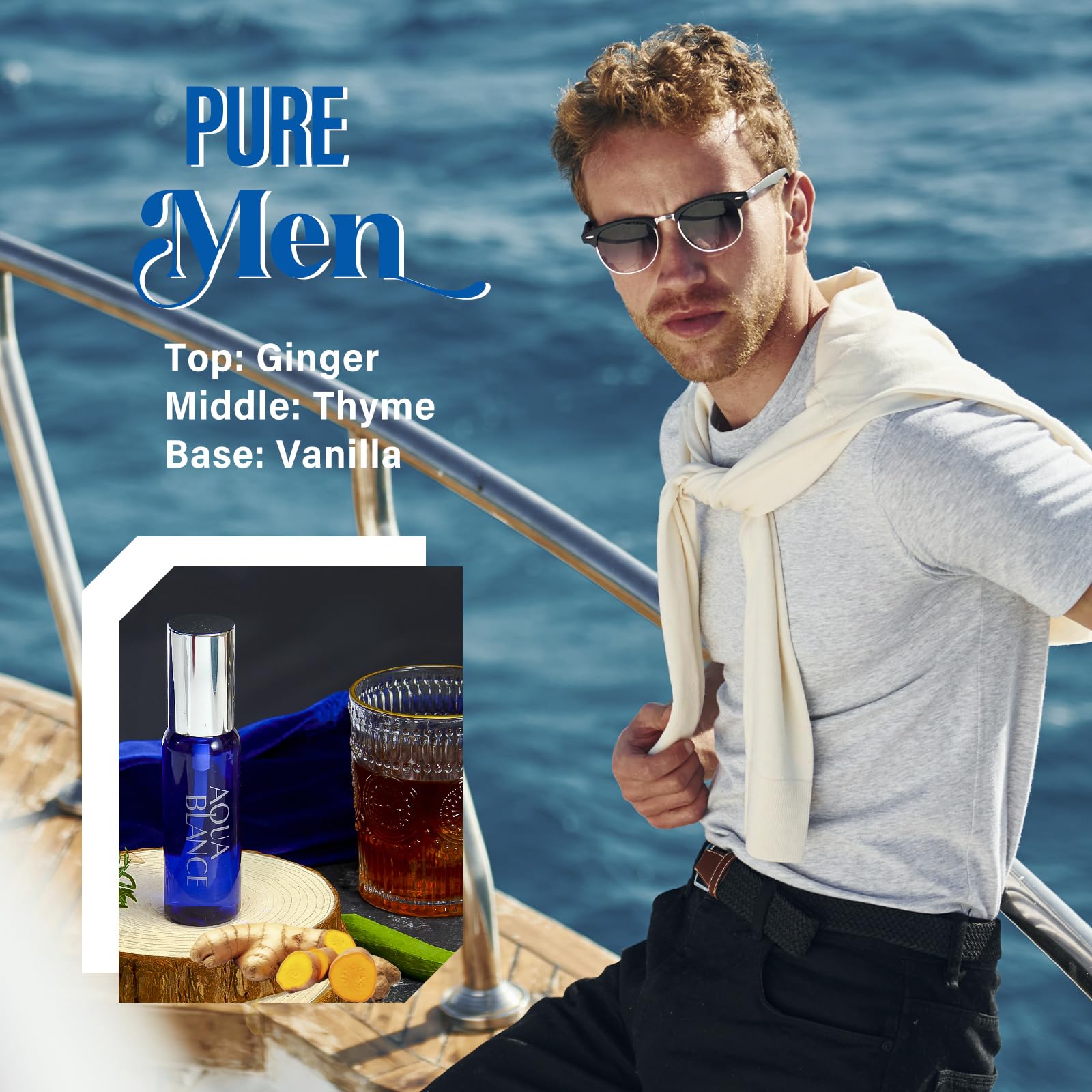 AQUA BLANCE men's travel-size spray bottles for on-the-go fragrance.
