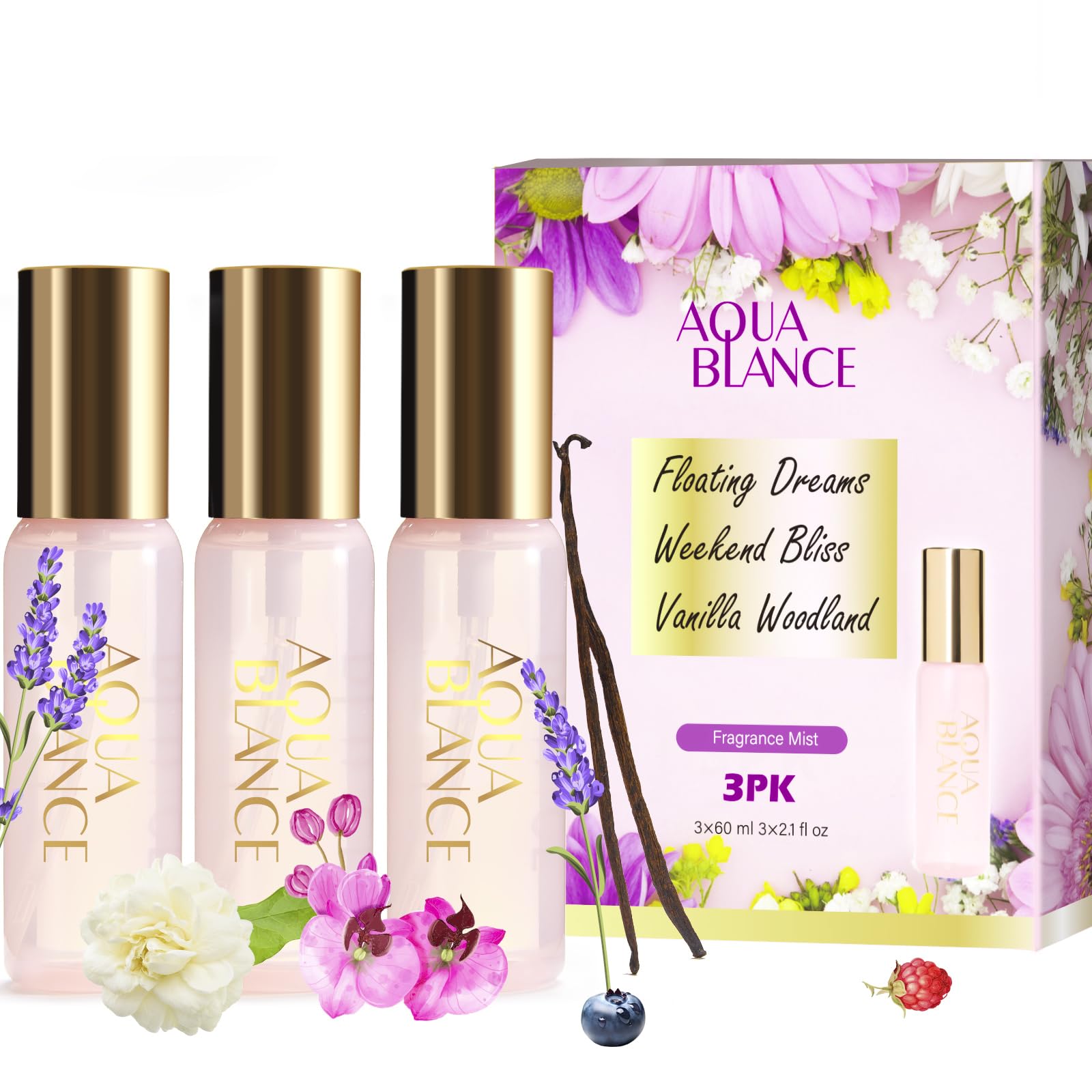 AQUA BLANCE Vanilla Woodland bottle for daily wear with a long-lasting, comforting aroma.