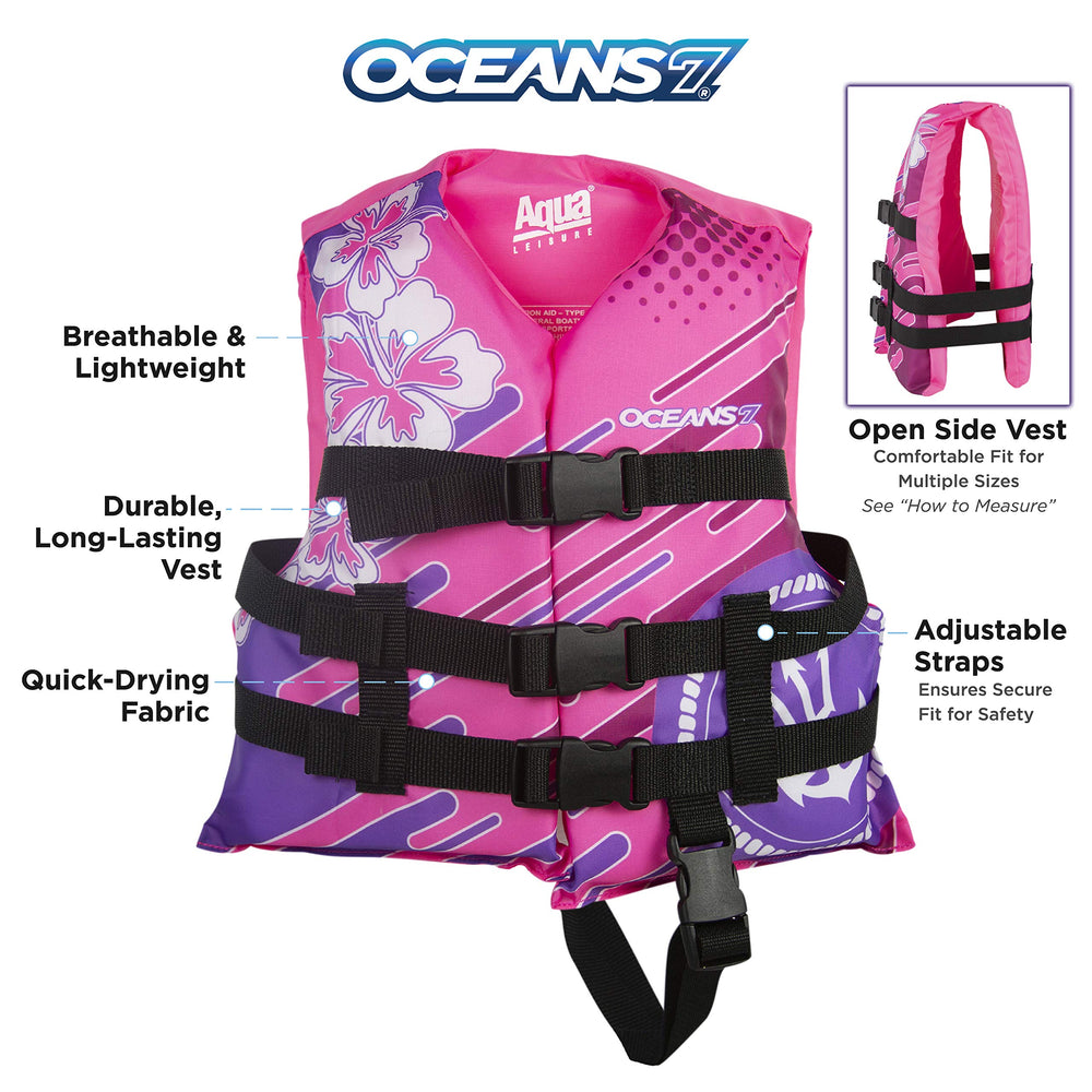 Aqua LEISURE Oceans7 Type III PFD with foam for buoyant water activity support.
