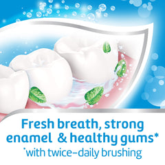 Aquafresh Triple Protection toothpaste on brush ideal for quick morning routine.