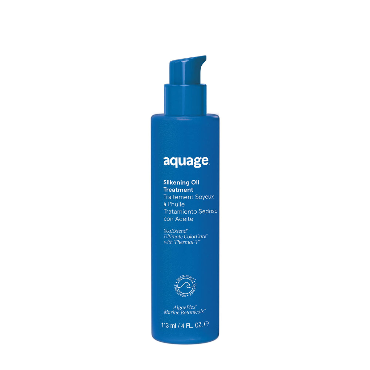 Aquage SeaExtend Silkening Oil Treatment bottle pour for easy application and shine
