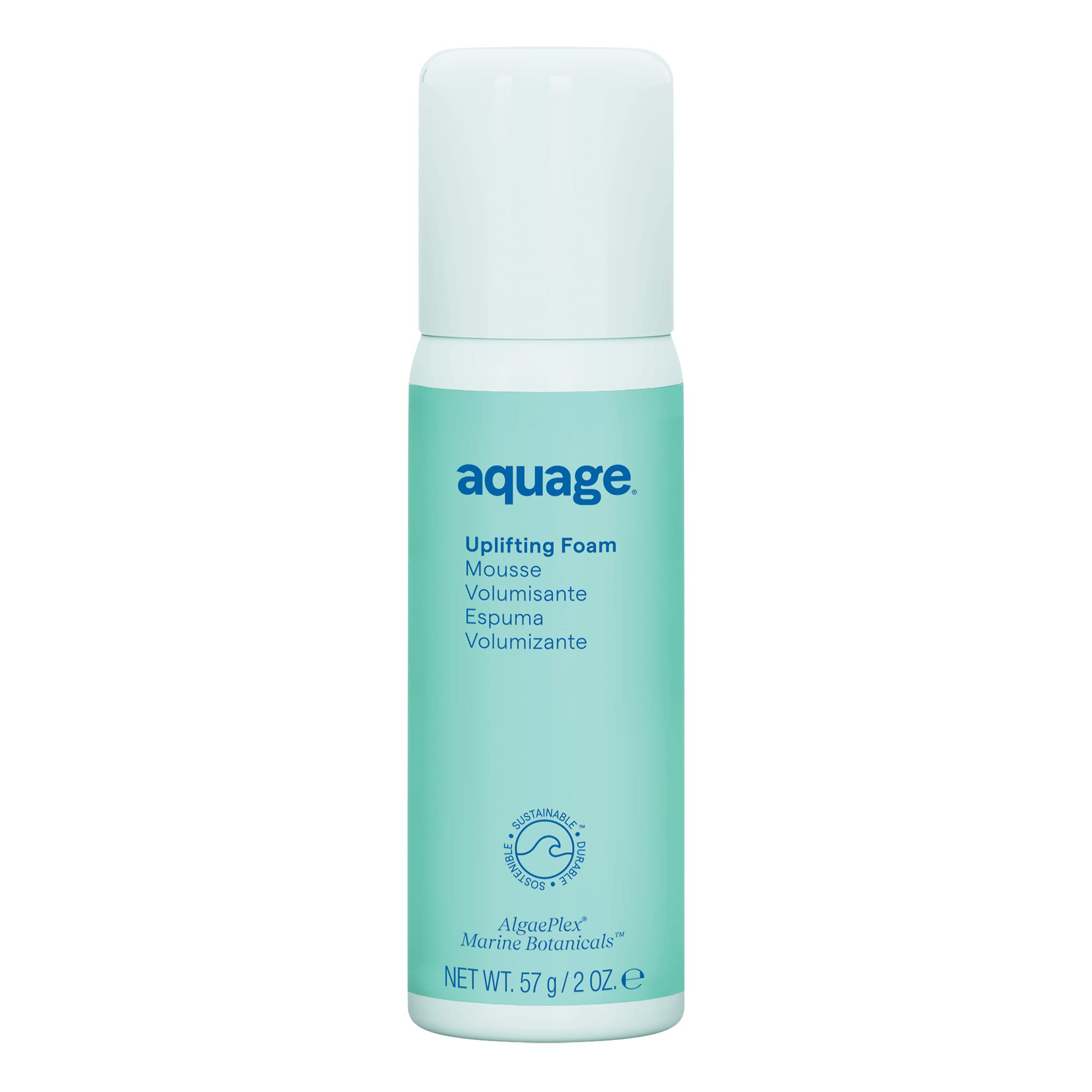 Aquage Uplifting Foam bottle shows portable travel size for on-the-go styling.
