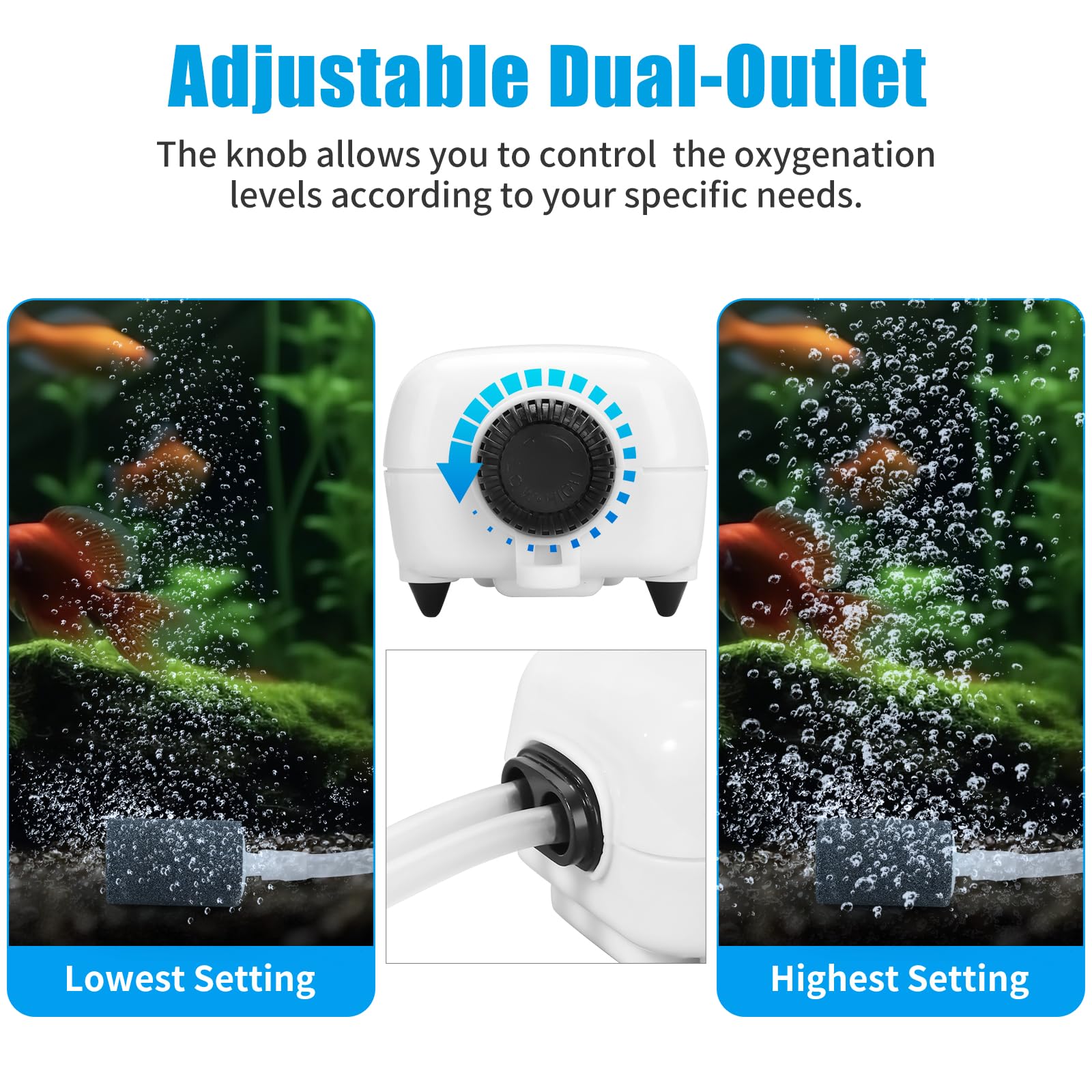 AQUANEAT adjustable flow control knob for bubble customization