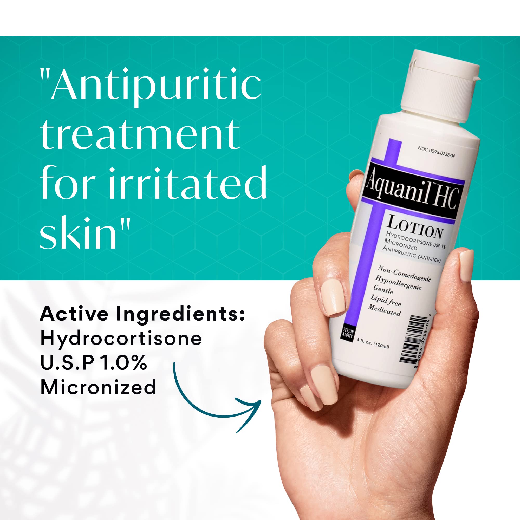 Aquanil HC Lotion label close-up highlighting fragrance-free formula