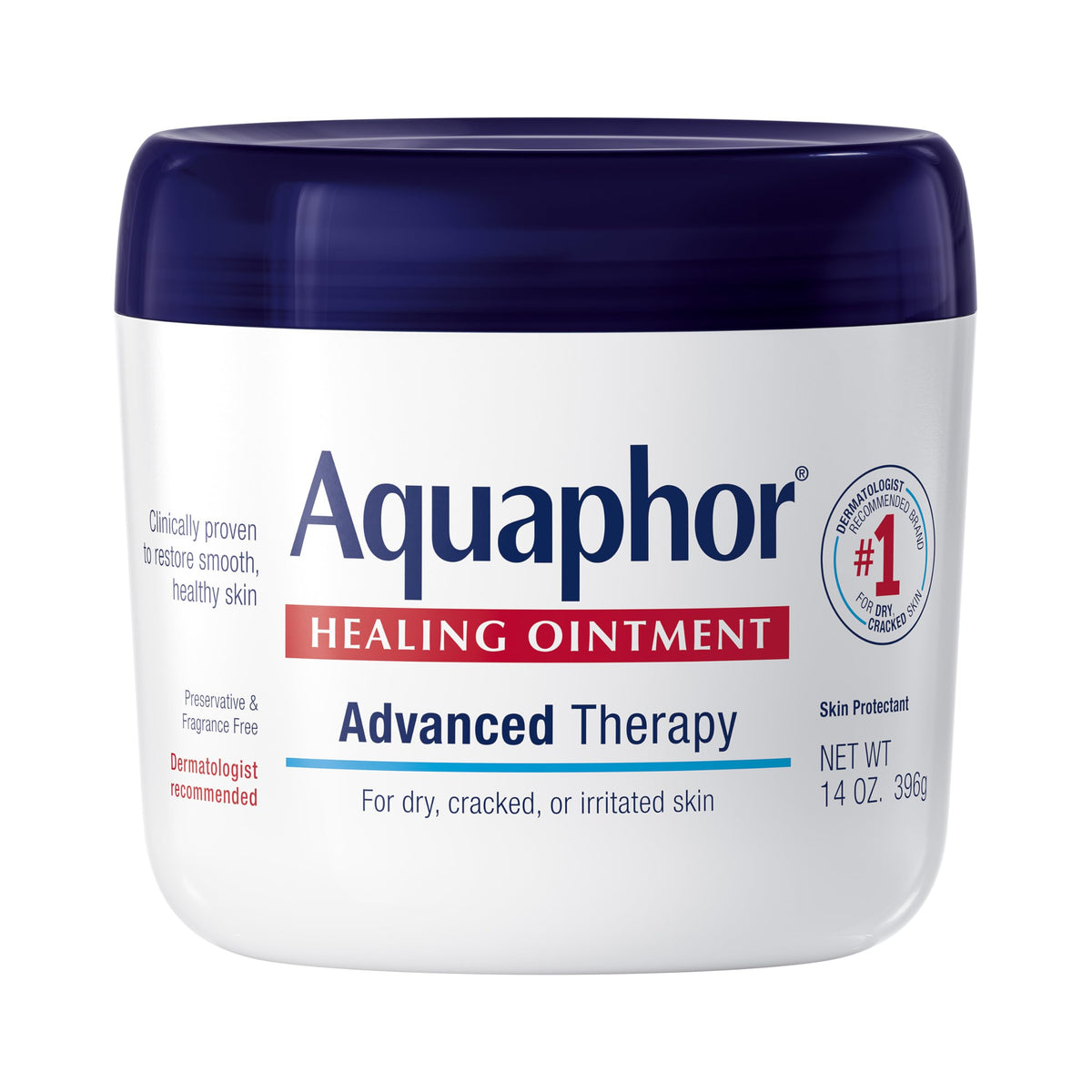 Aquaphor Healing Ointment 14oz jar showing protective barrier for dry skin