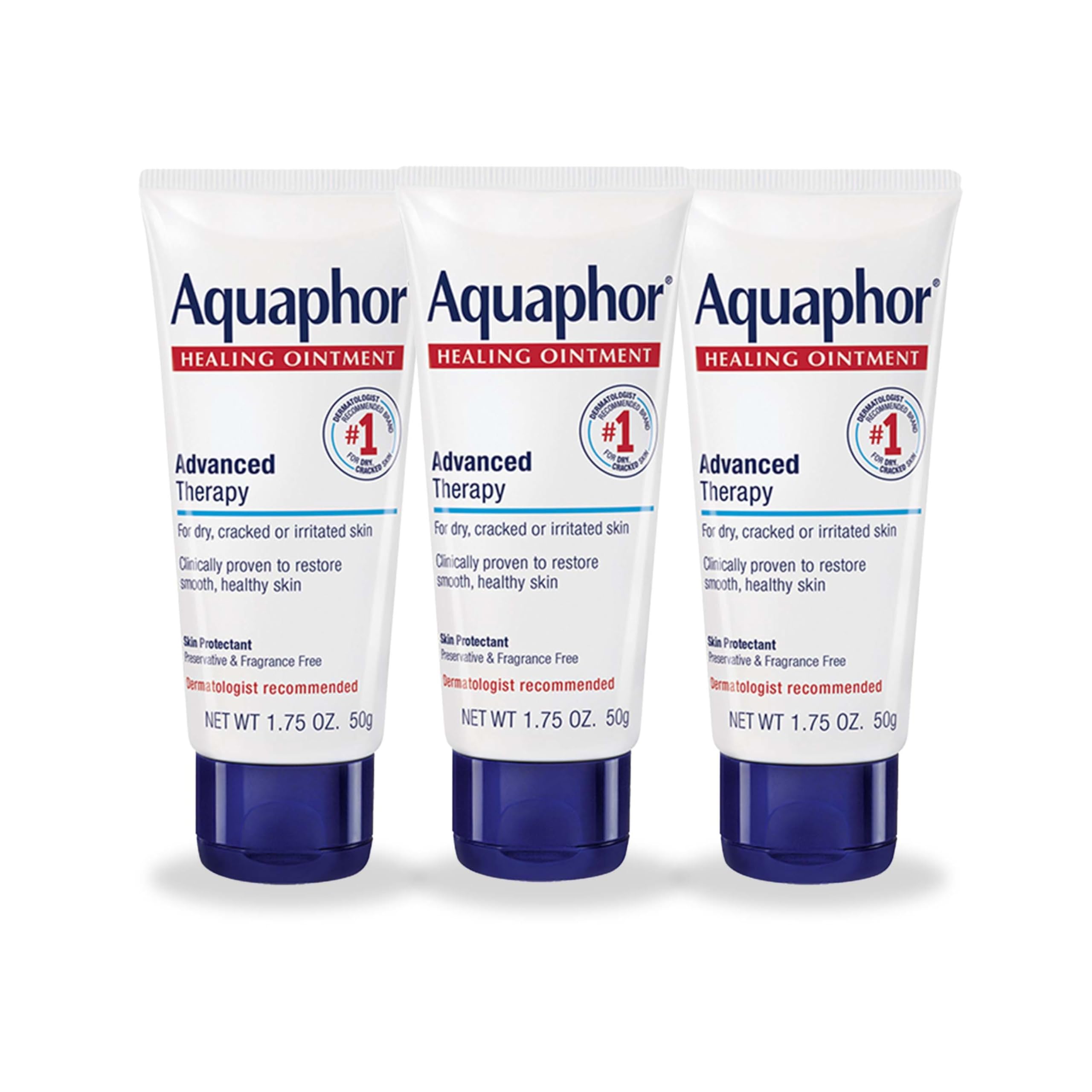 Aquaphor Healing Ointment front view tubes showing fragrance-free protection for dry skin