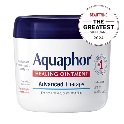 Close-up of Aquaphor Healing Ointment jar highlighting creamy texture