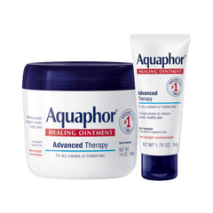 Aquaphor Healing Ointment jar and tube soothing dry skin and minor wounds.