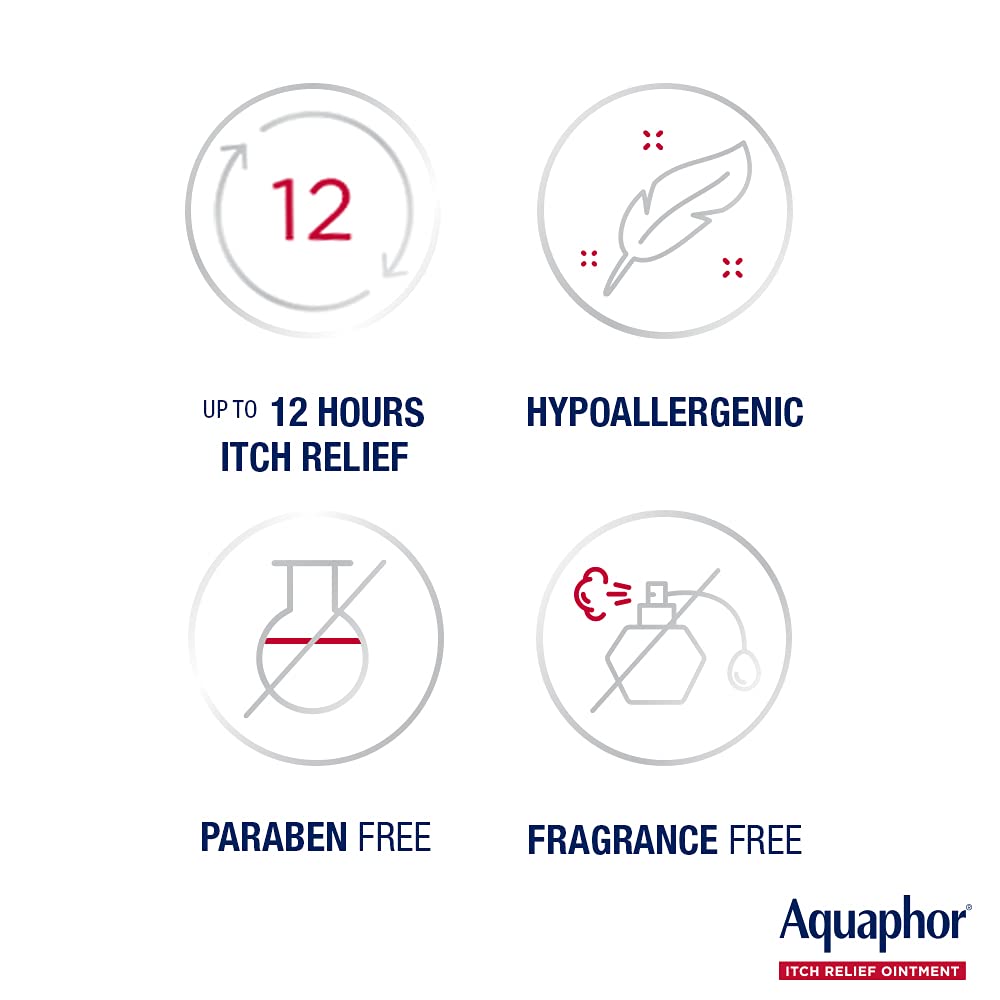 Hands applying Aquaphor Itch Relief Ointment to irritated skin.