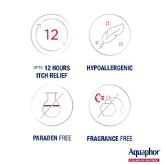 Hands applying Aquaphor Itch Relief Ointment to irritated skin.