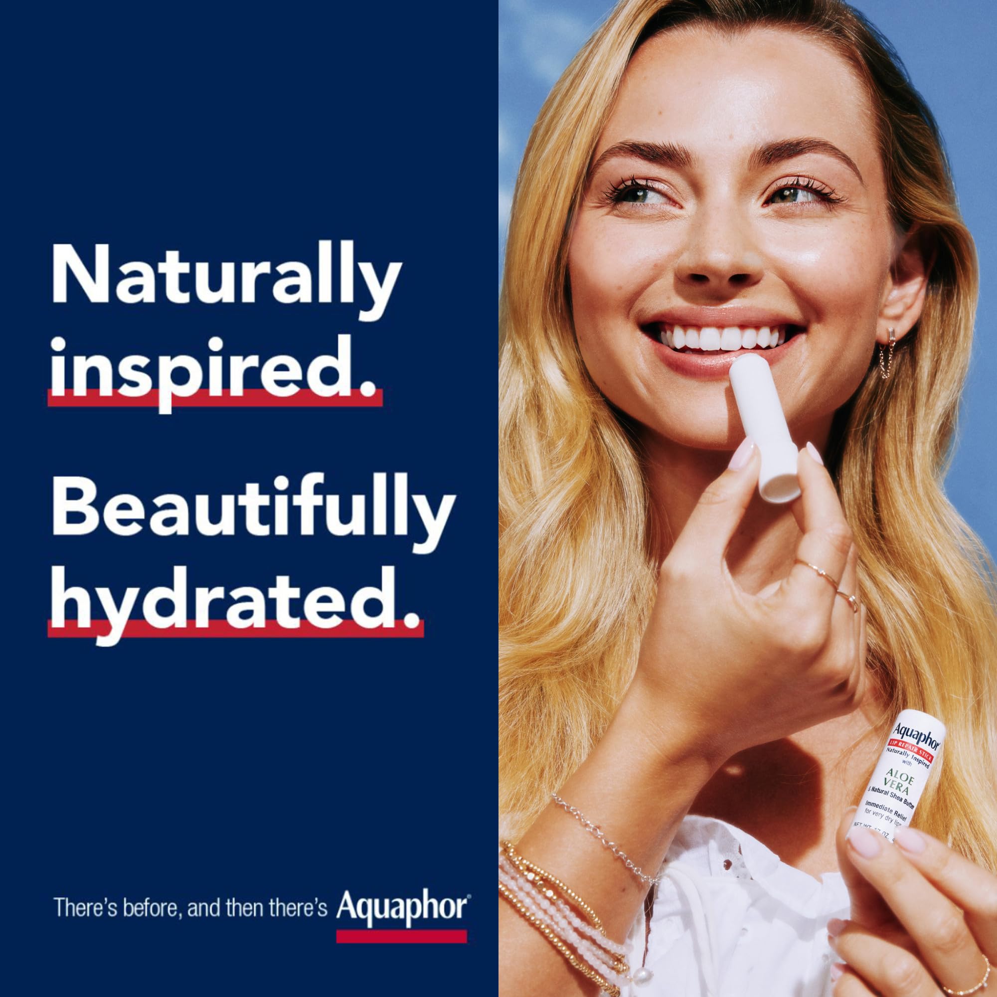 Fragrance-free Aquaphor Lip Repair Stick label for sensitive lips.