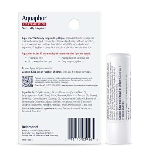 Aquaphor Lip Repair Stick compact 0.17 oz size.