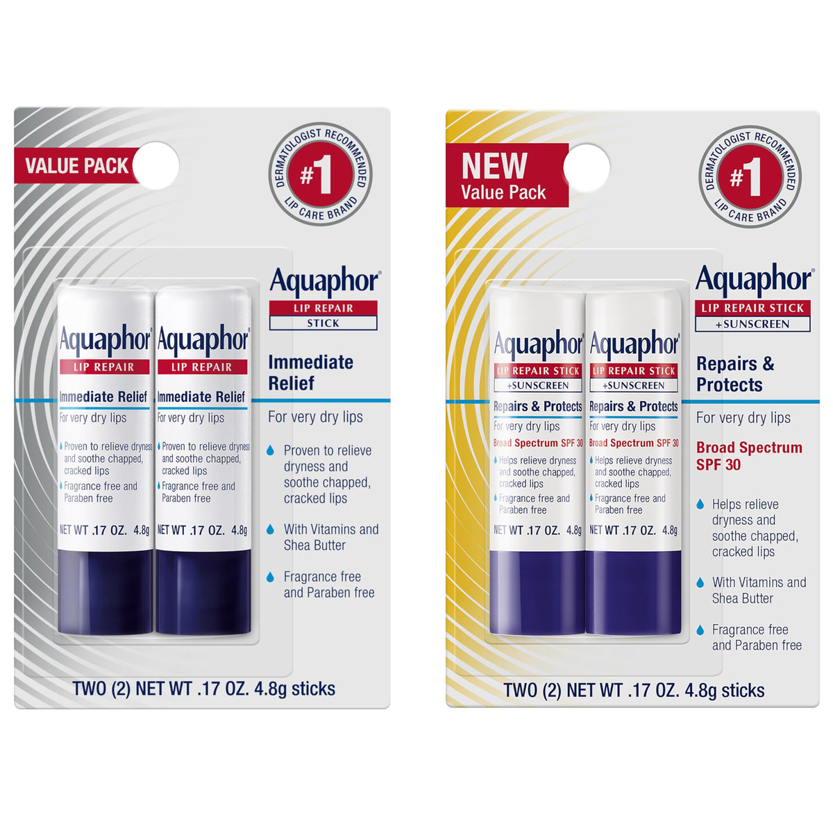 Aquaphor Lip Repair Stick SPF 30 close-up showing nourishing formula for dry lips.