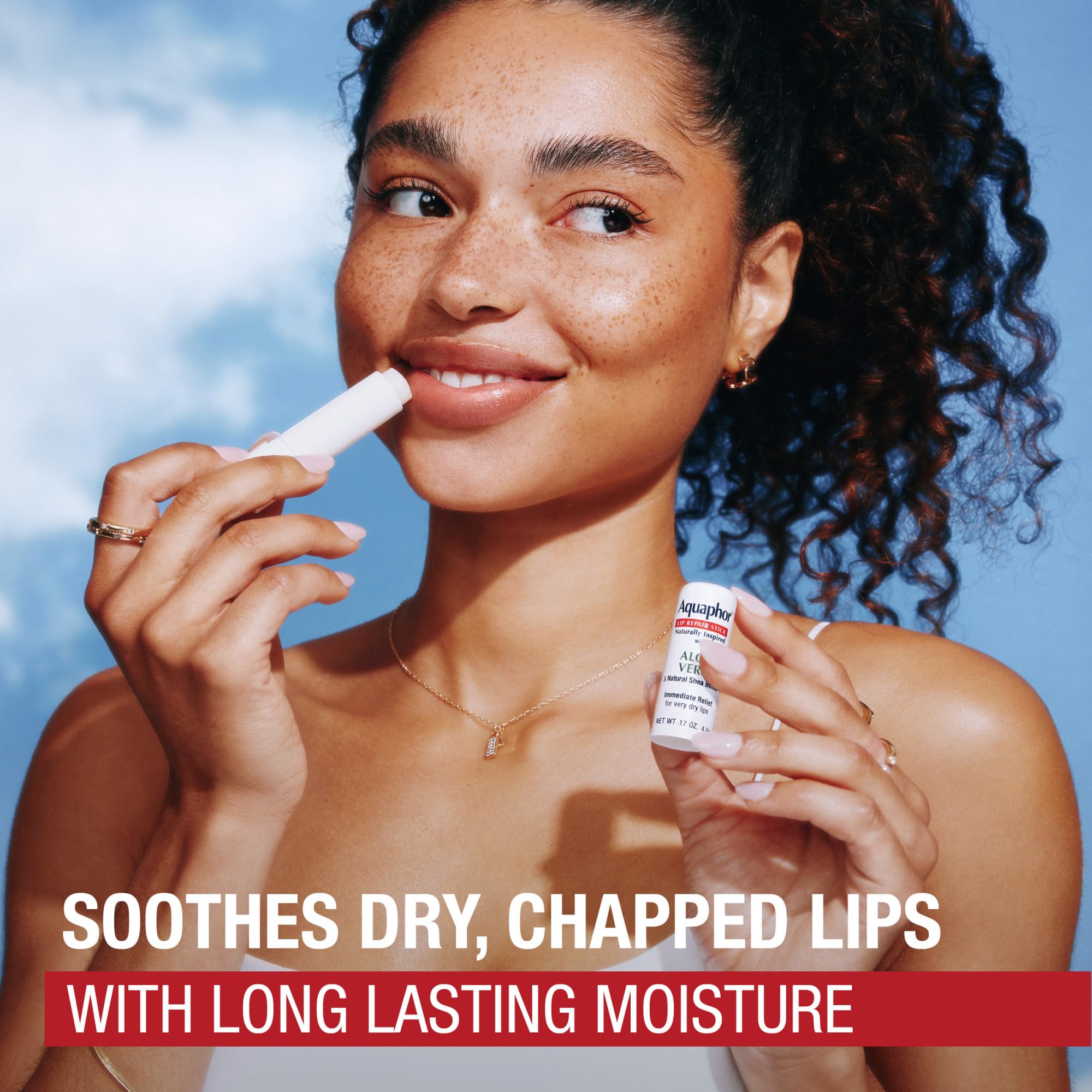 Naturally derived ingredients visual in Aquaphor lip care line.
