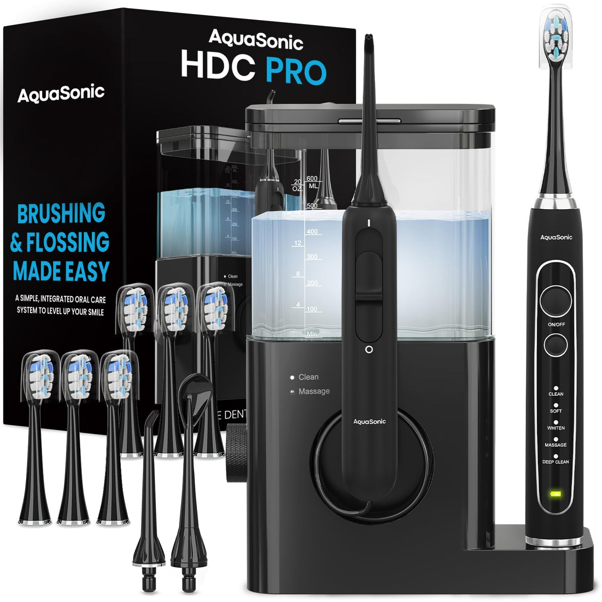 Aquasonic Home Dental Center Pro on countertop showcasing compact, space-saving design.