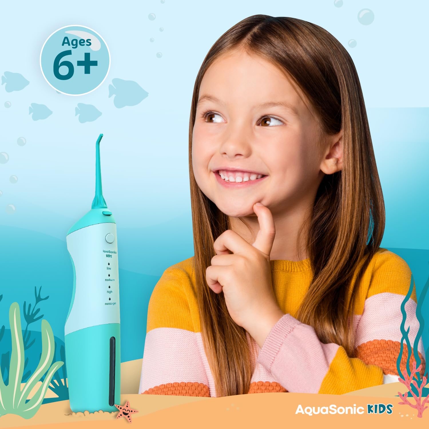 AquaSonic Kids' Water Flosser customization stickers boost motivation