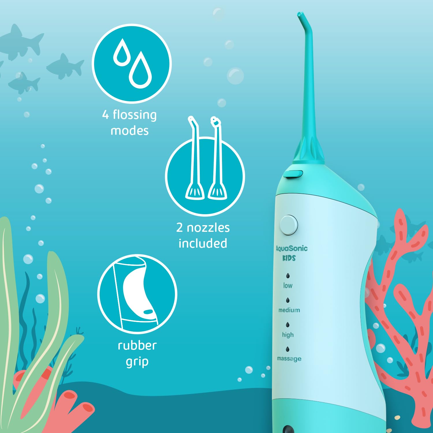 AquaSonic Kids' Water Flosser with standard nozzle for everyday cleaning