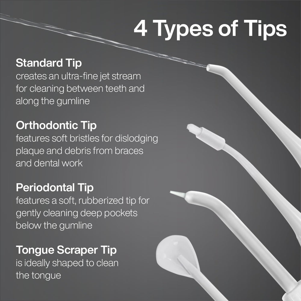 Aquasonic Periodontal tip targets gums and hard-to-reach spots.
