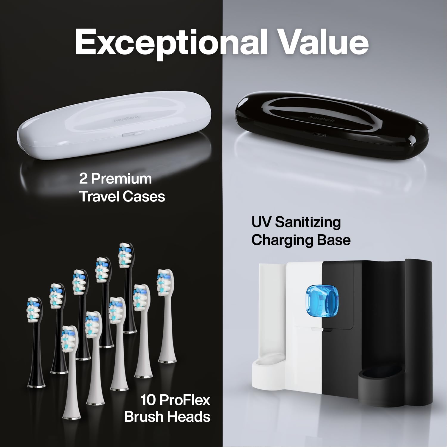 Aquasonic PRO UV smart timers guide you through efficient brushing routines