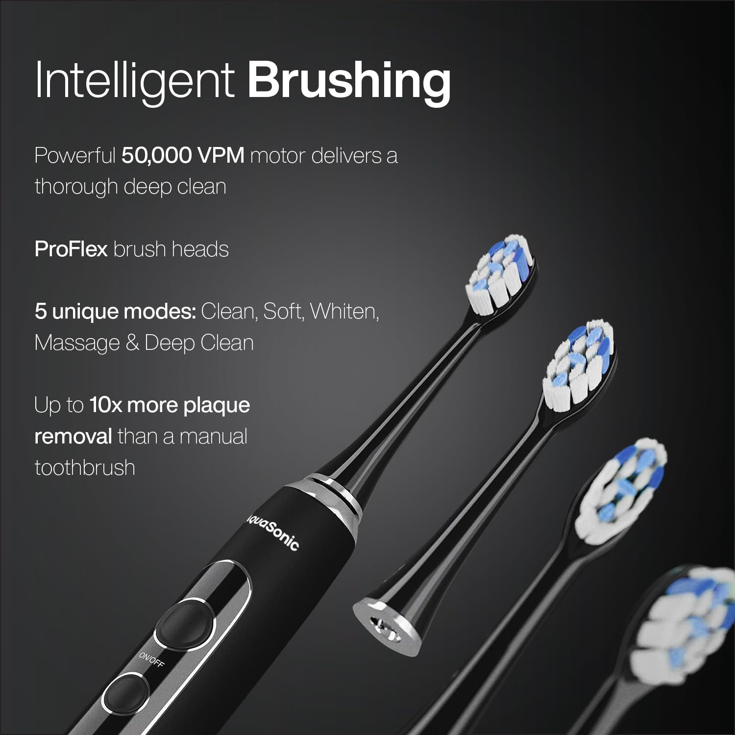 Aquasonic ProFlex brush heads pack for versatile cleaning options.