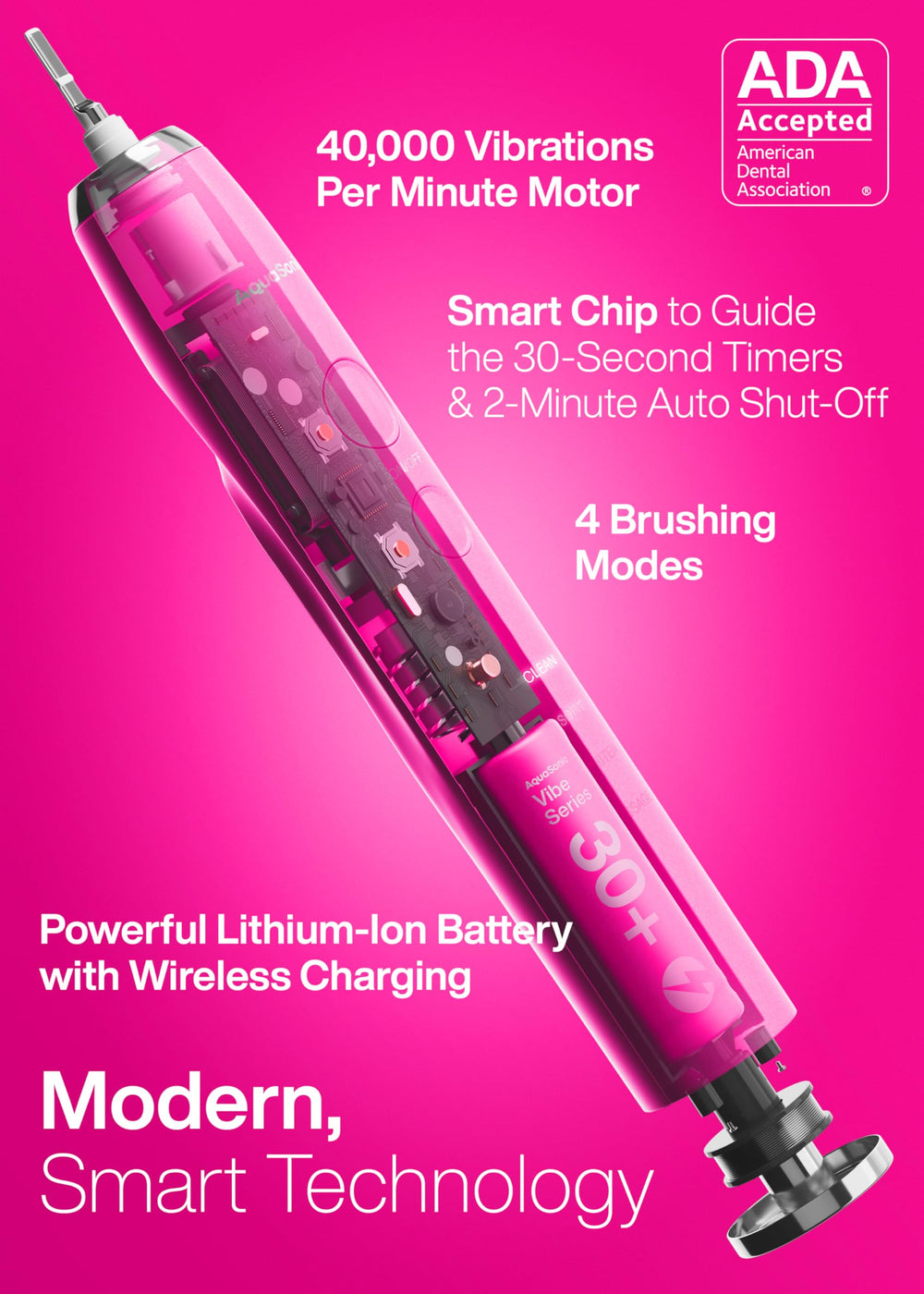 Aquasonic Vibe Series 40k VPM motor for powerful yet gentle cleaning