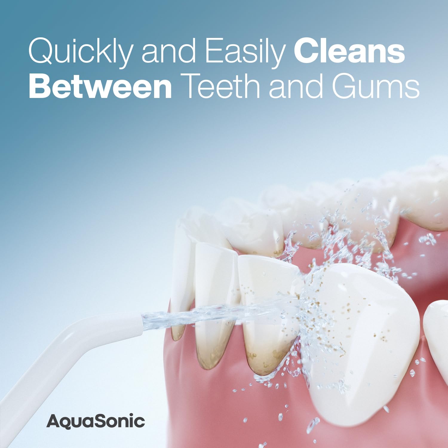 Aquasonic Water Flosser with three flossing modes enables tailored cleaning.