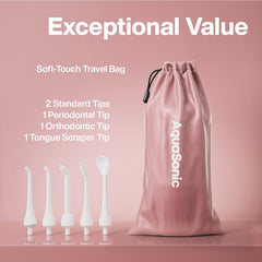 Aquasonic Water Flosser five tips offering versatile flossing for braces and hard-to-reach areas.
