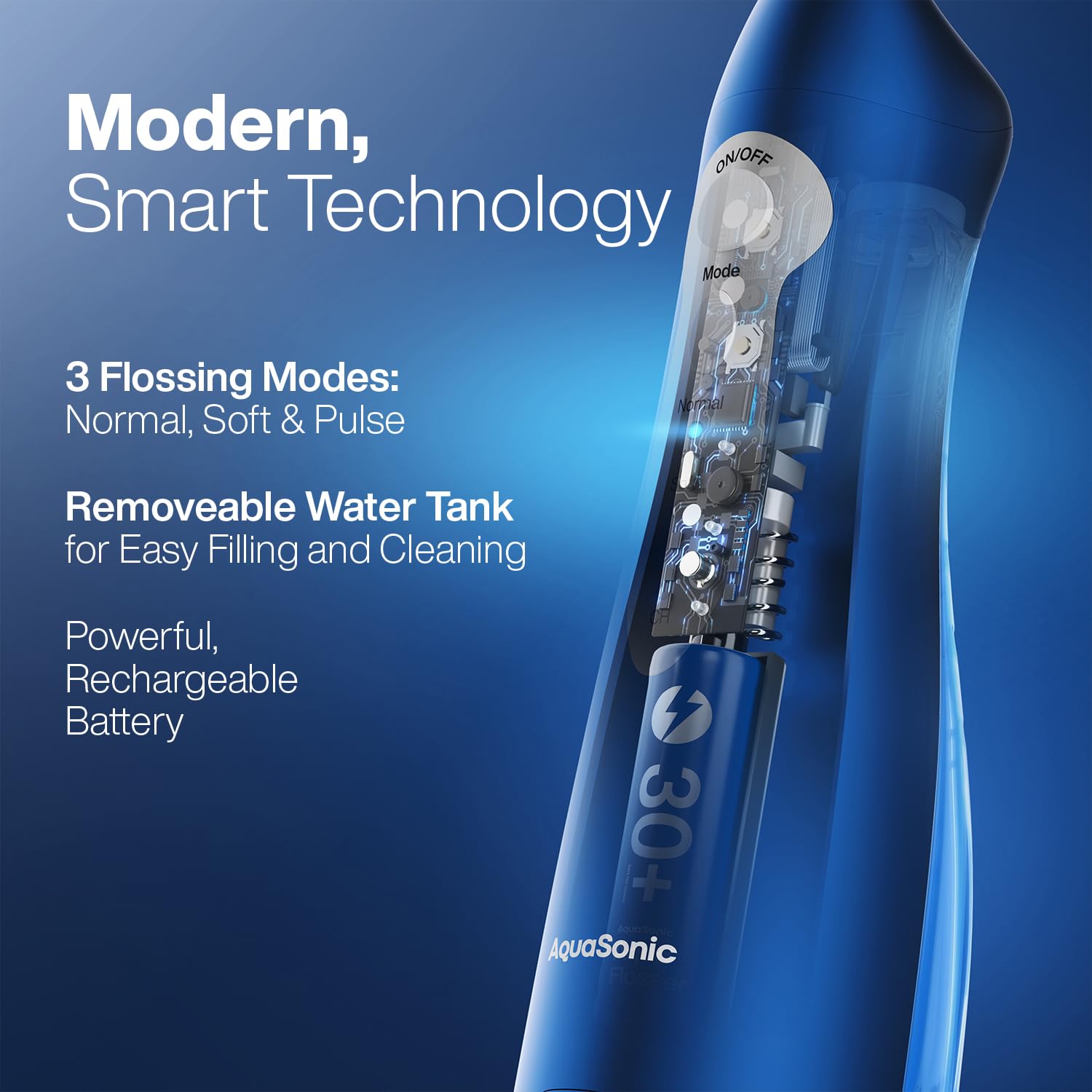 AquaSonic Water Flosser tongue scraper tip helps refresh the tongue surface.